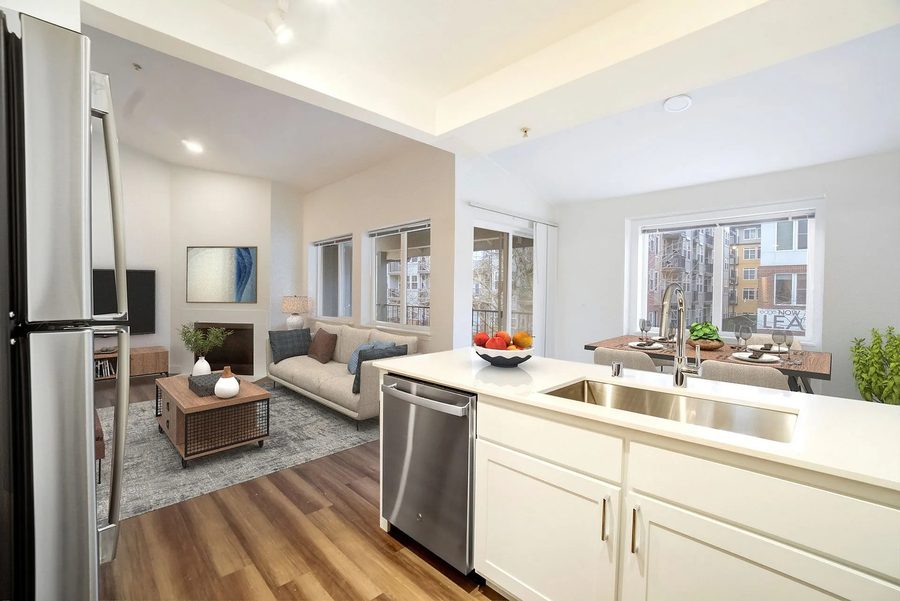 Open living area and kitchen